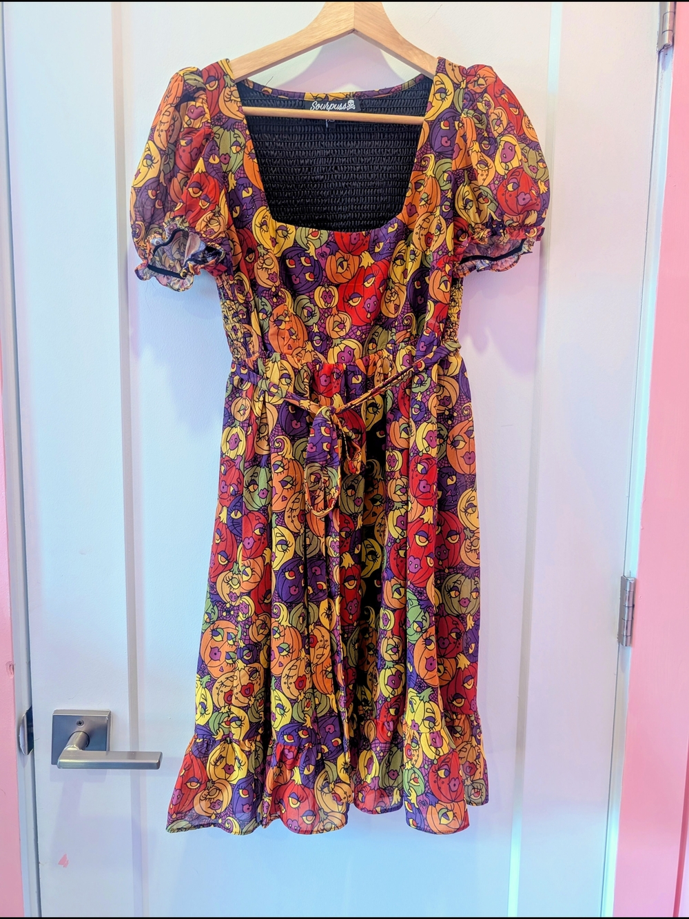 Sourpuss Pumpkin Patch Puff Sleeve Dress - Yellow, Orange, Purple, Red, Black